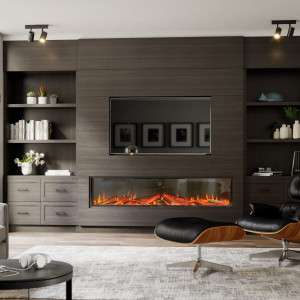 electric fire in feature wall with tv